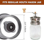 Mason Jar Coffee Grinder, Manual Coffee Grinder Lid Attachment for Regular Mouth Mason Jars, Portable Mason Jar Coffee Lid, Suitable for Camping, Traveling, or Power Outages