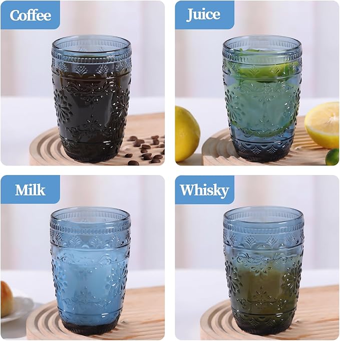 abrwyy 6Pcs 14OZ Drinking Highball Beverage Glass Cup, Blue Drinking Glasses, Colored Glassware Set for Party Wedding, Home, Office, Water, Juice, Cocktail, Highball Glasses