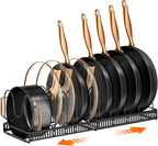 MUDEELA Pots and Pans Organizer Rack for under Cabinet, Expandable 11.81''-22.85'' Pot Lid Kitchen Cabinet Organizer Holder with 10 Adjustable Compartment Cutting Board Organizer for Pan Lid, Bakeware