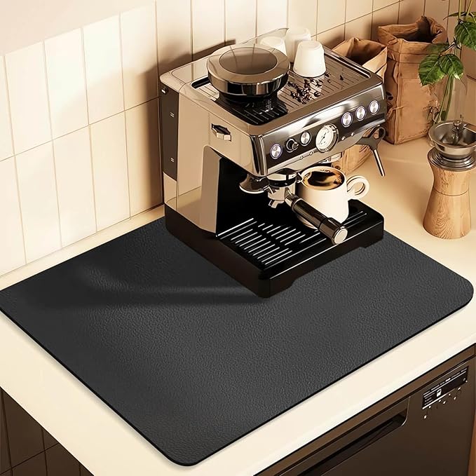 Coffee Mat for Countertops ,Coffee Bar Accessories Fit Under Coffee Maker Espresso Machine, Absorbent Hide Stain Rubber Mat for Countertop ,Dish Drying Mat for Kitchen Counter (Dark Gray, 17"x31.5")