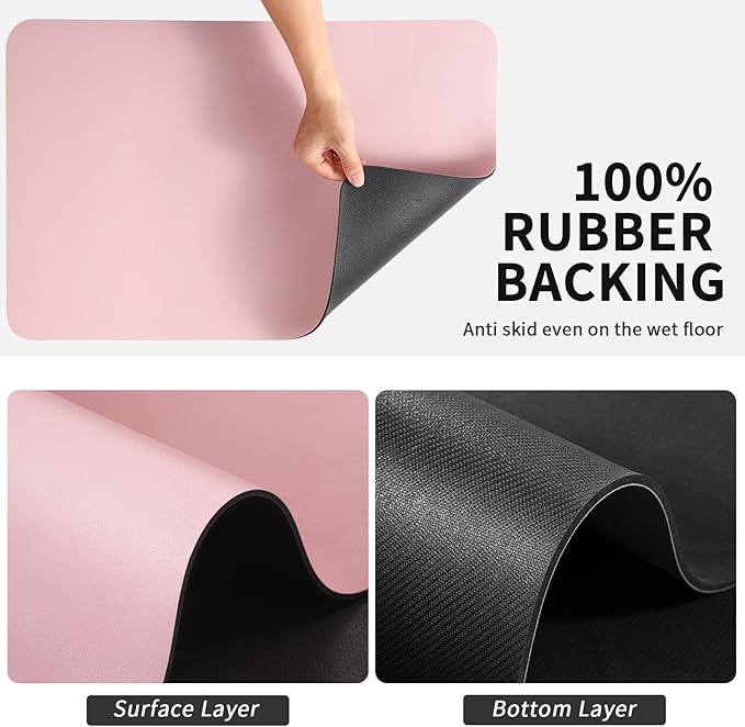 HotLive Dish Drying Mat for Kitchen Counter, Heat Resistant Drainer Mats with Non-slip Rubber Backed, Hide Stain Kitchen Super Absorbent Draining Mat, Easy to Clean Dish Rack Pad, Pink 16"x18"