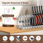 Housolution Pot and Pan Organizer Rack for Cabinet, Stainless Steel Expandable Pot Lid Organizer with 14 Adjustable Dividers, Pot and Pan Holder Rack Storage Organizer for Kitchen, Silver