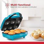 Holstein Housewares Non-Stick 6-Count Electric Cupcake Maker Machine – Bakes 6 Cupcakes, Muffins, Pizza Cups, Cinnamon Buns – Perfect for Gifts, Birthdays, Holidays, or Bake Sales, Teal