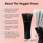 The Veggie Straws – 150 PCS of 4.75 Inches Unwrapped Black Biodegradable Drink Stirrers – Made of Vegetable Fibers, Best Cocktail Stirrers for Drinks of All Kinds