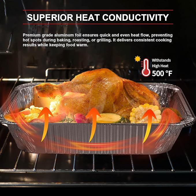 GrillChef Aluminum Foil Pans with Lids, Disposable 9x13 Baking Pans, 25 Pack Tin Foil Holders Half Size for Cake, Steam Table, Cooking, Heating, Storing, Aluminum Trays Heavy Duty