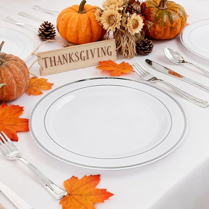 WELLIFE Silver Plastic Dinner Plates 72 Pieces, 10.25" Silver Disposable Plates, Premium Hard Plastic Lunch Plates, Ideal for Wedding and Party