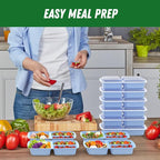 50 Pack (100-Piece) 32 oz Meal Prep Containers Reusable with Lids 3-Compartment, To Go Take Out Plastic Food Storage Containers, Sturdy Leakproof Food Safe, Microwave Freezer Dishwasher Safe, Blue