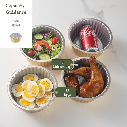 7" Deep Round Aluminum Foil Pans with Lids (5 Pack), Heavy Duty Grease-Resistant Foil Containers for Baking, Heating, Meal Prep & Food Storage, 3" Depth, 46oz