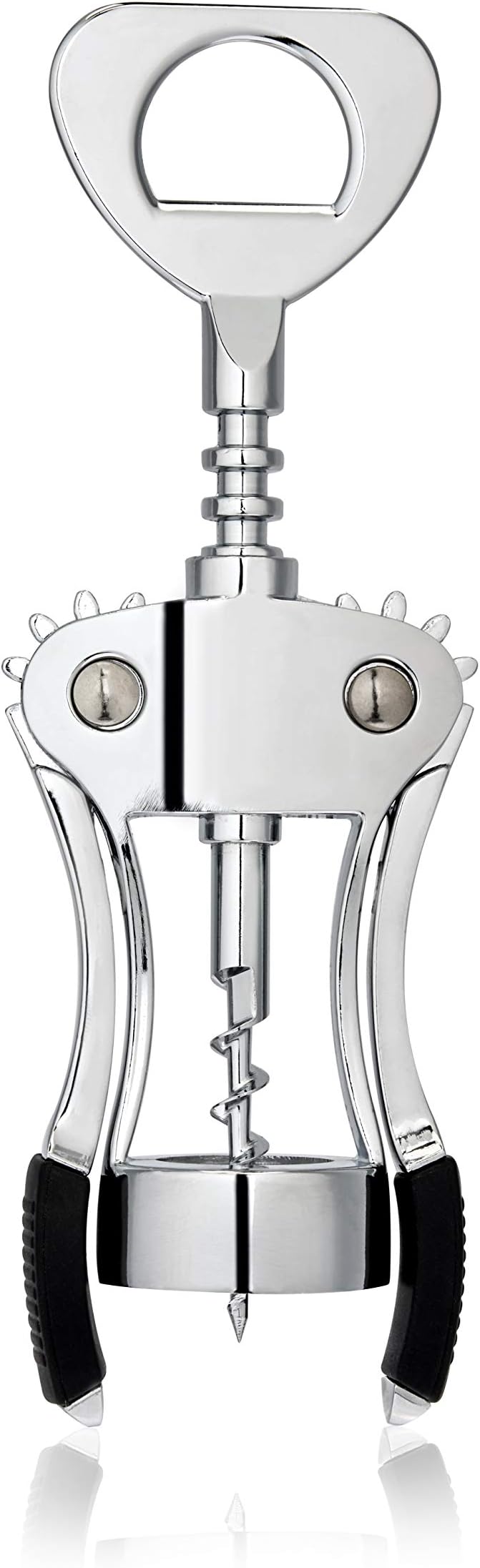 True Spiral Winged Corkscrew Wine Opener, Multi-Purpose Bottle Opener for Beers and Soft Drinks, Stainless Steel with Rubber Grip Wing Handle, for Bartenders, Home Bar, Kitchen, Restaurant, Silver