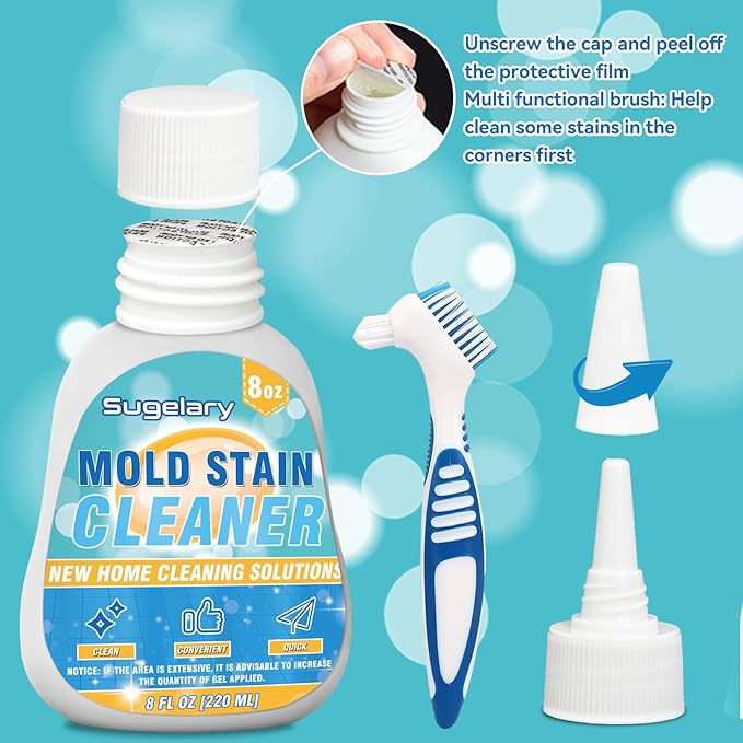 Sugelary Mold Stain Cleaning Gel, 8 fl oz Thick Cleaner for Washing Machine Gasket, Grout, Caulk, Shower, Sink, and Bathroom Surfaces
