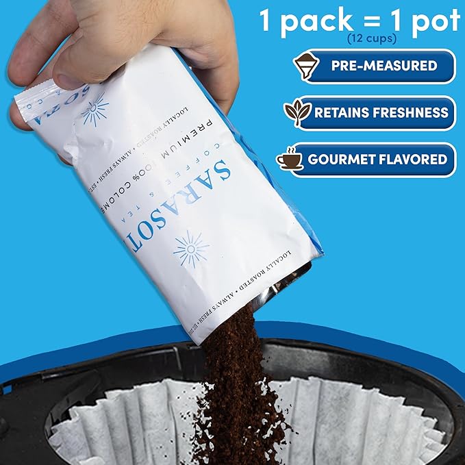 Premium 100% Colombian Ground Packets – Medium Roast Bulk 2.5oz Single-Pot Bags for 12-Cup Drip Makers, Fresh-Sealed Pre-Measured Packs (36 Count)