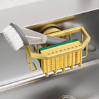 TAILI Sponge Holder for Kitchen Sink with Strong Suction Cup Removable, Rustproof Aluminum Sink Caddy for Sponge, Brush, Scrubber, Scraper -Gold