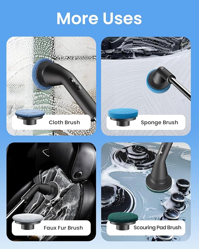 Leebein Electric Spin Scrubber, 2025 New Cordless Cleaning Brush Bathroom Scrubber, IPX7 Waterproof Shower Scrubber with 7 Brush Heads, Extendable Long Handle and 2 Speeds Scrubber for Bathtub Floor
