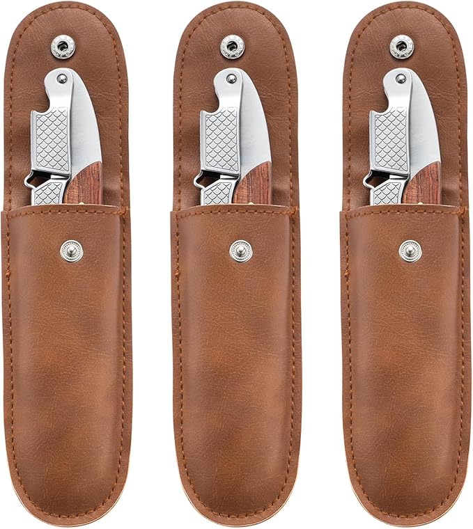 3-Pack Professional Waiter Corkscrew Wine Key with Leather Protection Gift Bag, Long Rosewood Handle Stainless Steel Handle Wine Opener for Bar Restaurant Waiters, Sommelier, Bartend, Rosewood Hand