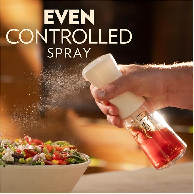 FLAIROSOL OLIVIA SIGNATURE Advanced Kitchen Oil Sprayer Technology, Fine Mist & Portion Control, Refillable Glass Olive Oil Cooking Spray Bottle for Air Fryer, Salad, BBQ, 200ml (Golden Leaves)