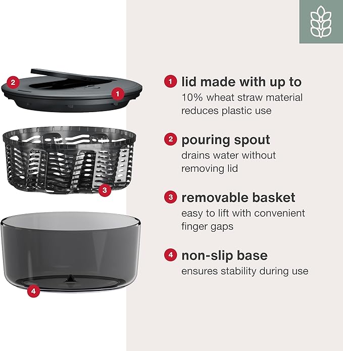 Zyliss Swift Dry Salad Spinner - Fruit Cleaner & Lettuce Spinner with Push Pump - Non-Slip Bowl - Dishwasher Safe - Small