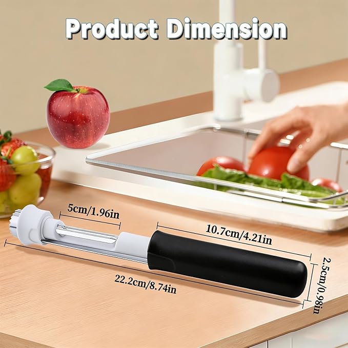 2 in 1 Apple Corer and Peeler Tool, Fruit Vegetable Corer and Peeler Tool Stainless Steel Apple Peeler Apple Corer Remover Tool Multifunction Corer Tool for Vegetable Fruit Kitchen Gadget (Black)