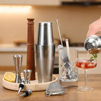 ETENS 33-Piece Professional Bartender Kit with Weighted Boston Shaker – High End Mixology Set for Home Bar – Stainless Steel Barware Tool Set Unbreakable Citrus Squeezer, Ice Scoop & Mixing Glass