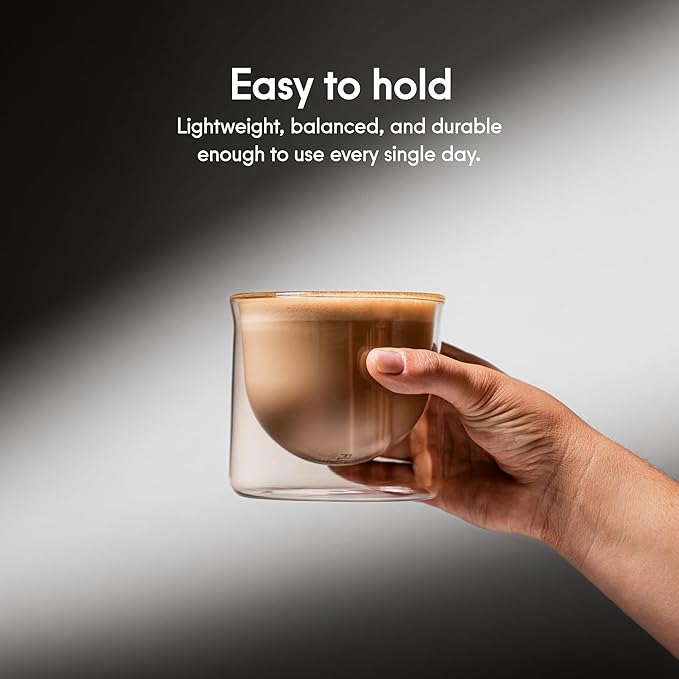 FLUR Latte XL Glasses (Set of 2) Perfect for Lattes, Latte Art, Iced Lattes & Milk Drinks – Double-Walled Borosilicate Glass – Handmade, Lightweight & Durable – 10oz (Amber)