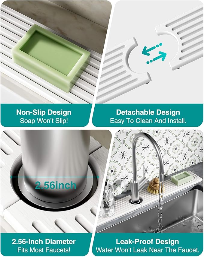 Stone Faucet Mat for Kitchen Sink, Diatomite Sink Protectors - Prevent Moisture Drying Stone Tray Fit Kitchen Counter & Bathroom Counter (White, 30"L x 4"W)