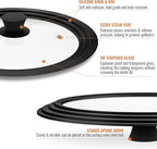 Universal Lids for Pots, Pans and Skillets, 10.5", 11" and 12" Pan Lid, Tempered Glass Pot Lid with Silicone Rim Heat Resistant, Replacement Pan Cover for Frying, Wok, Crock Pot Lid, Black