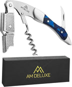 Waiters Corkscrew Wine Opener - Double-Hinged Fulcrum 3-In-1 Cork Screw Wine Bottle Opener Heavy Duty Stainless Steel & Sapphire Resin. Serrated Foil Cutter. Beer Opener. Magnetic Gift Box