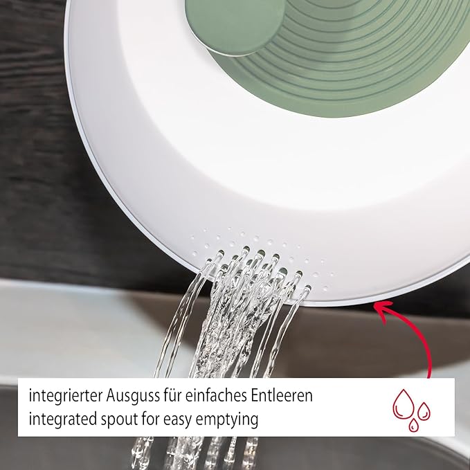 Westmark Spinderella Salad Spinner 4.4L and Shaker Cup Mixing Egg 0.25L - Non-Slip Spinner with Rotary Knob and Spout - Shaker with Screw Lid and Mixing Disc - Mint Green