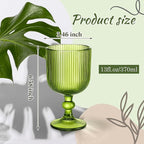 Reallnaive Green Glass Goblets Set of 8, 13 oz Vintage Goblet Glassware Decorative Wine Glasses, Cute Water Drinking Cups, Vertical Line Embossed Pattern Drinkware Cocktail Set for Xmas Gifts