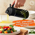 mqnxoi 2 in 1 Glass Oil Sprayer & Dispenser,16oz/470ml Olive Cooking, Air Fryer, and Salad, for Kitchen Gadgets and Air Fryer Accessories, w/Stickers (Black + Dark Green Bottle 2)