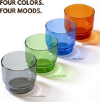 Double Old-Fashioned Glasses Set Of 4 10oz Stackable Borosilicate Glass Cups Retro Color for Wine Cocktails Mocktails Modern Barware Gift Small Bodega Glasses Dishwasher Safe