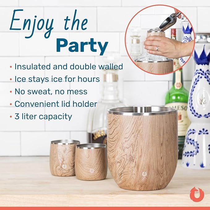 Snowfox Plus - Insulated Ice Bucket with Lid/Scoop, Premium Vacuum Insulated Stainless Steel Ice Buckets for Parties, Ice Box, Home Bar Accessories, Parties Supplies, Bar Decor, 3L, Marble