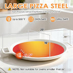 16" 3-Layer Hybrid Pizza Steel for Fast & Even Heating, Ceramic Nonstick Smooth Pizza Pan, Oven Baking Steel for Pizzas Up to 14", 304 Stainless Steel + Aluminum Core + 403 Stainless Steel, Non-etched