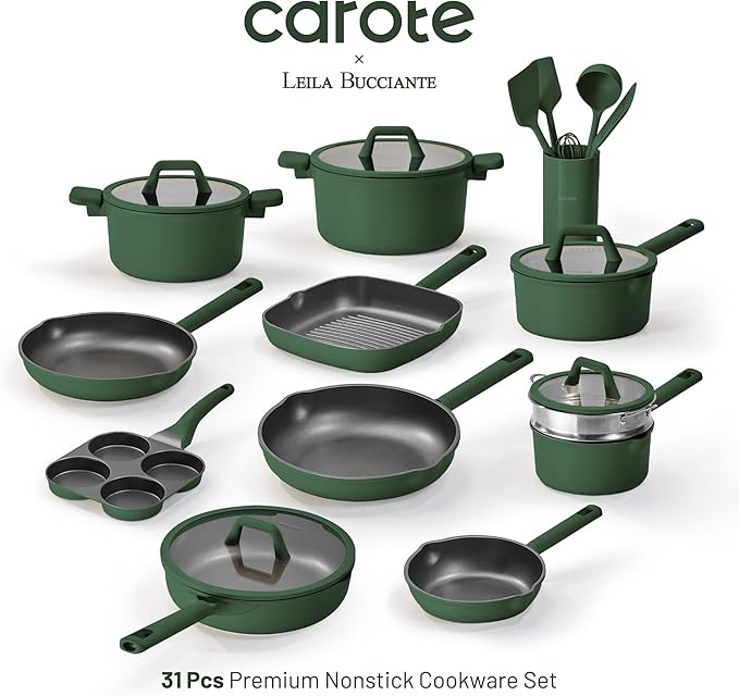 CAROTE 31PCS Pots and Pans Set, Nonstick Cookware Set Kitchen Non Stick Induction Titanium Cookware Non-toxic Granite Cooking set, PFOA Free