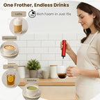 Milk Frother, Rechargeable Battery Operated Frother for Coffee,Portable Drink Mixer with 2 Stainless Steel Whisk Heads,Milk Foamer for Keto Coffee, Latte, Cappuccino, Hot Chocolate,Rube Red