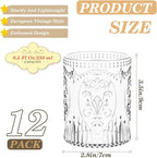 Qinyoung 12 Plastic Vintage Drinking Glasses 8.5oz Stemless Retro Embossed Wine Glasses Shatterproof Reusable Cups for Baby Shower Wedding Reception Grand Event Party (Clear)