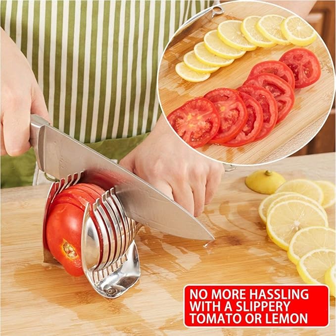 KAYCROWN Tomato Slicer Lemon Cutter Multipurpose Handheld Round Fruit Tongs Stainless Steel Onion Holder Easy Slicing Kiwi Fruits & Vegetable Tools Kitchen Cutting Aid Gadgets Tool