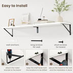 Fun Memories Deep Floating Shelves for Wall, 48W x 8D Wall Mounted Shelves Set of 2, Wide Display Ledge Shelf with Sturdy Metal Brackets for Living Room, Bathroom, Bedroom and Kitchen, White