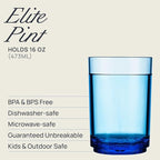 Drinique Unbreakable 16 Oz Drinking Glasses, Set of 4 - Tritan Plastic Shatterproof Tumbler Water Glasses, Drinking Cups, BPA-Free, Dishwasher Safe Alternative Glass Cups Set, 16 Ounces, Blue