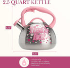 Paris Hilton Whistling Stovetop Tea Kettle, Stainless Steel with Color Changing "That's Hot" Heat Indicator Design, Soft Touch Handle, 2.5-Quart, Pink