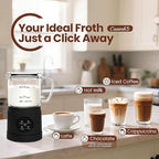 Casimhu 4-in-1 Milk Frother, Electric Milk Frother and Steamer with LED Touch Screen, Non-stick Bottom, Milk Warmer 13.52oz for Lattes, Cappuccinos, and Macchiatos at Home, Black