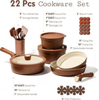 CAROTE 22Pcs Ceramic Cookware Set, Pots and Pans Set Non Stick Removable Handles, Non Toxic Cookware Oven/Dishwasher Safe, Induction Cookware, Gift Set, NonStick Cookware Set with Kitchen Essentials