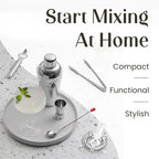 Modern Mixology Cocktail Shaker Set - Bartender Kit with Pine Stand | Leak-Proof Design | Includes Martini Shaker, Jigger, Strainer, Spoon, Tongs | Perfect Bar Tools Gift for Home Mixology (Silver)