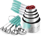 Measuring Cups : U-Taste 18/8 Stainless Steel Measuring Cups and Spoons Set of 10 Piece, Upgraded Thickness Handle(Aqua Sky)