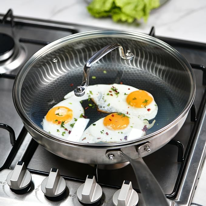 12 IN Glass Lid with Stainless Steel Handle for Frying Pan, Tempered Replacement Cover Compatible for Skillets, Round Cast Iron, Cast Aluminium, Stainless Steel Pans & Pots (297mm-312mm)