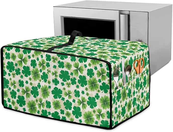 Four Leaf Clover Print St. Patrick's Day Toaster Oven Cover Anti Scratch Microwave Cover for Kitchen Countertop Appliance Dust Protector Decorative Oven Accessories, Green, M