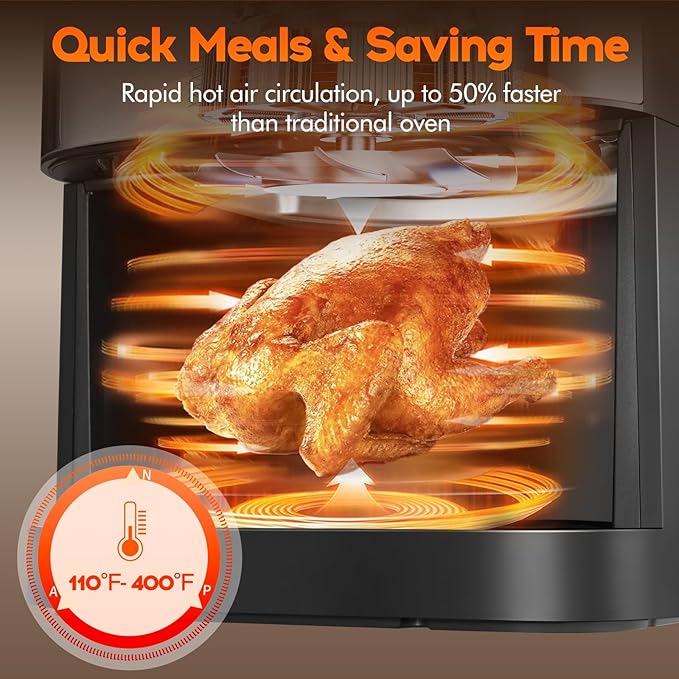 6.2 Qt 1500W Large-Capacity Air Fryer with Non-Stick Basket, 8-in-1 Multi-Function Air Fryer with Preset, Cooker for Healthy and Low-Oil Meals, Convenient Operation