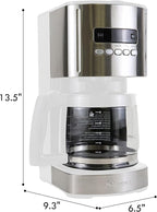 Kenmore Drip Coffee Maker - 12 Cup Programmable Cafe Machine With Glass Pot, Regular & Bold Brew, Auto Shut Off Large Water Reservoir, Reusable Filter, Kitchen Appliances For Cafeteria Barista, White