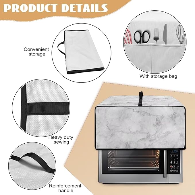 Marble Print Toaster Oven Protective Cover for Kitchen Counter, Heat-resistant Dust-proof Microwave Oven Air Fryer Cover with Storage Pockets (Small-14.5 * 18.46 * 9 inches)