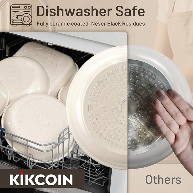 KIKCOIN Nonstick Pots and Pans Set - Ceramic Cookware Set with Detachable Handle - 25 Pack Healthy Pans Set for Cooking - Stackable for RV Kitchen, Induction Ready - Dishwasher and Oven Safe