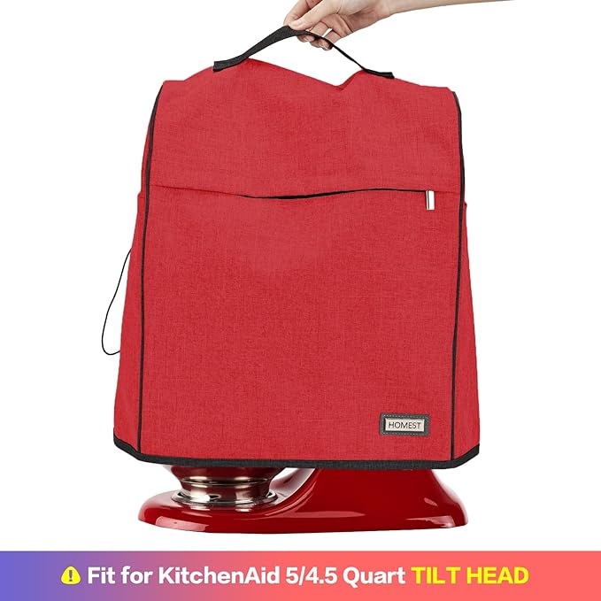 HOMEST Stand Mixer Dust Cover Compatible with KitchenAid 5/4.5 Quart Bowl Lift, Zipper Pocket for Various Kitchen Appliance Accessories, Red (Patent Design)